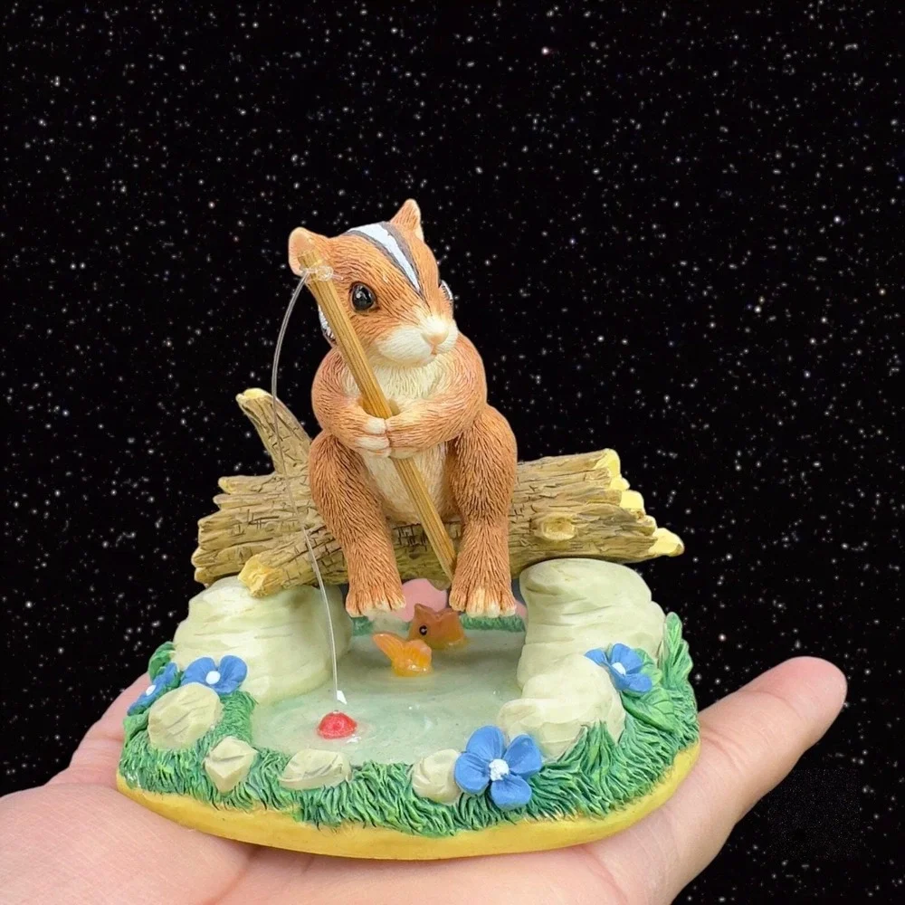 Charming Tails Chipmunk Fitz and Floyd Figurine Resin GONE FISHING 3